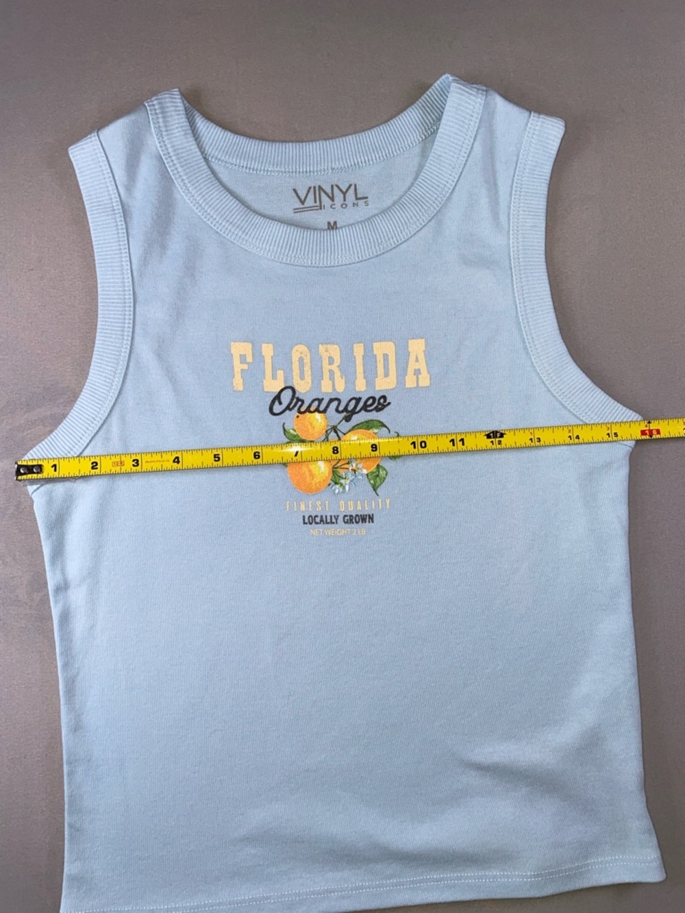 VINYL ICONS 'Florida Oranges' Cropped Light Blue Tank Size Medium - Picture 5 of 6
